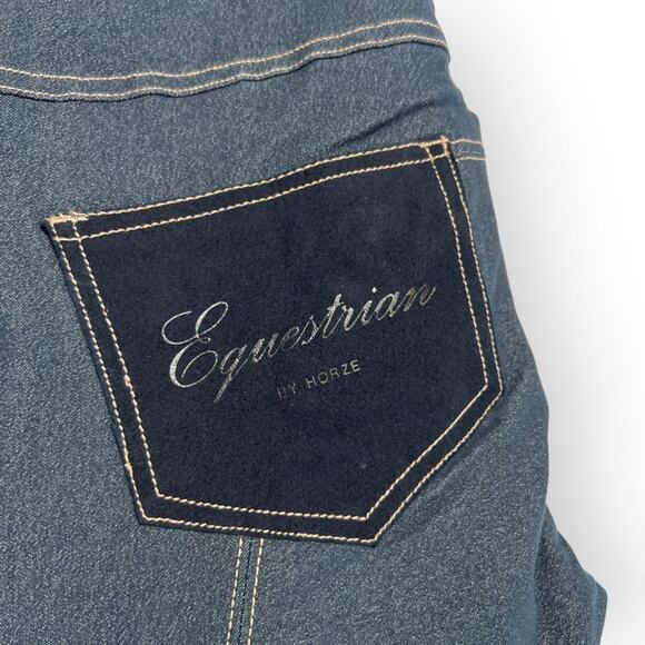 NWT HorZe Denim Breeches Royal Equus Selfpatch SIZE S Blue Stretch Suede - Picture 8 of 15